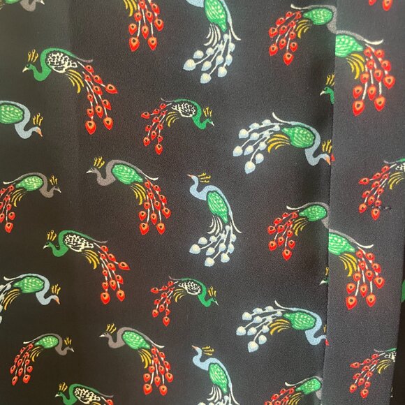 Loft‎ Navy Peacock Print Blouse, Long-Sleeve, Button-down, Large, 453560 - Picture 4 of 8